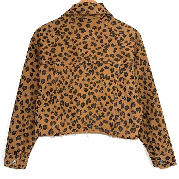 Abercrombie & Fitch Leopard Print Cropped Raw Edge Denim Jacket Size XS - Picture 8 of 12